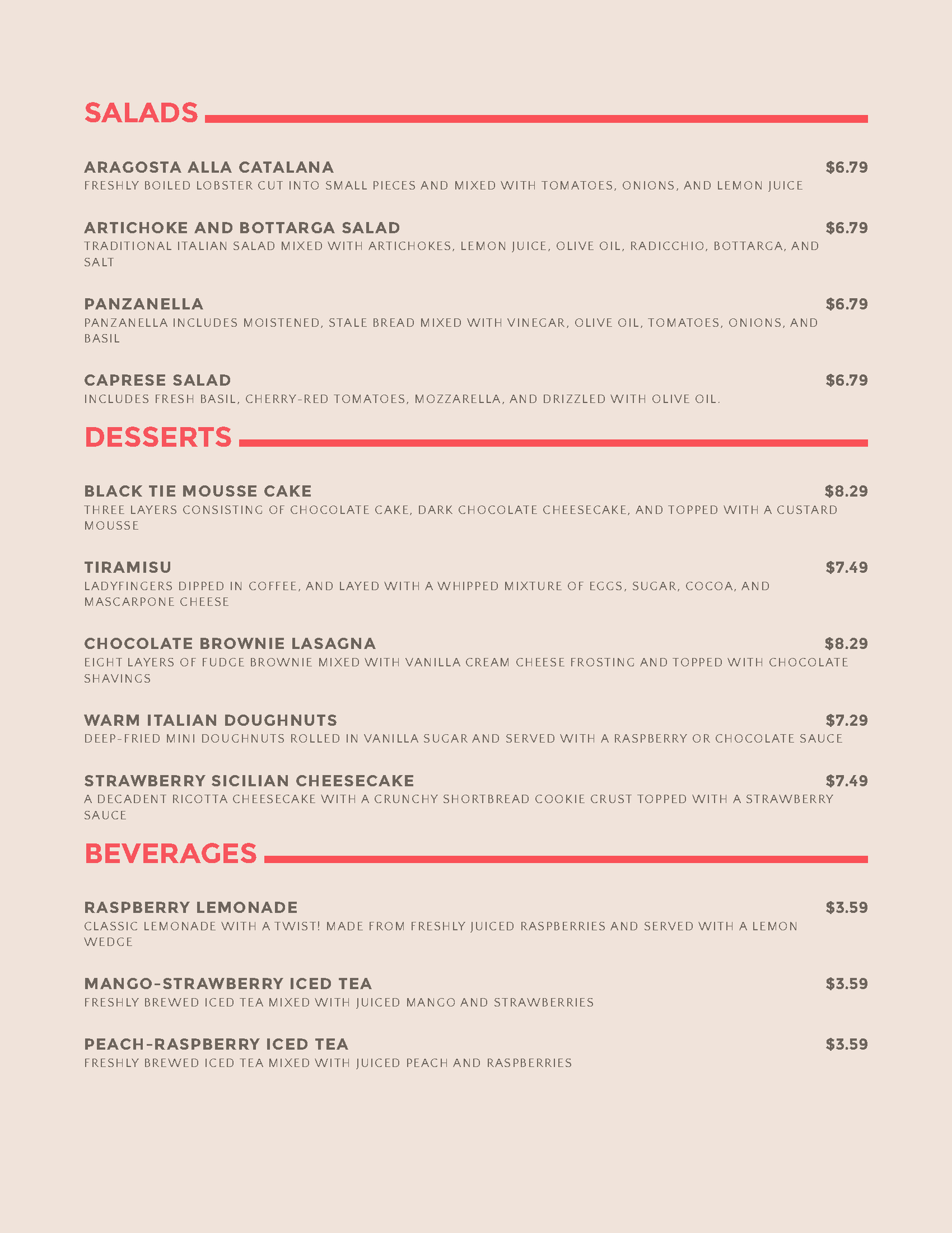 Menu Family Style Dining Pasta Amore Italian Resturant